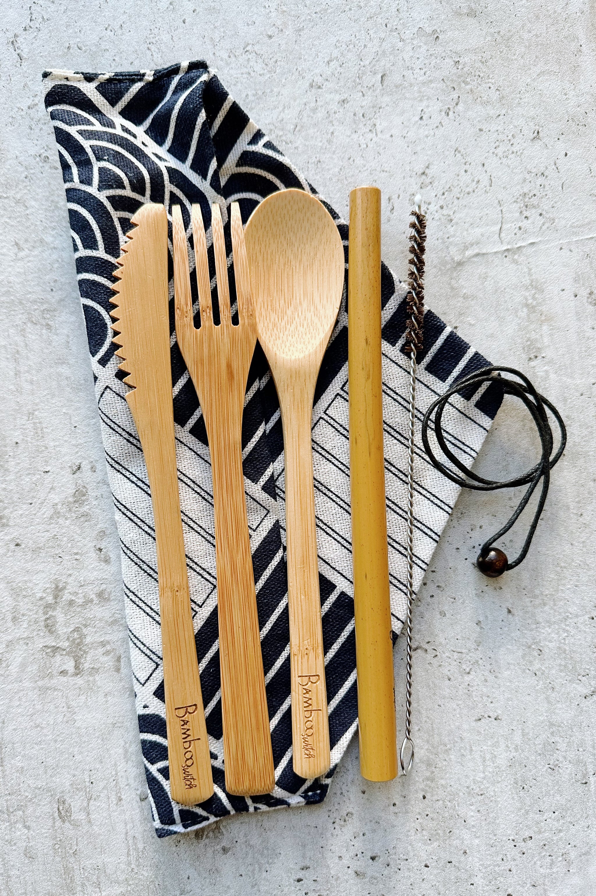 Bamboo Cutlery Set with Carrying Pouch