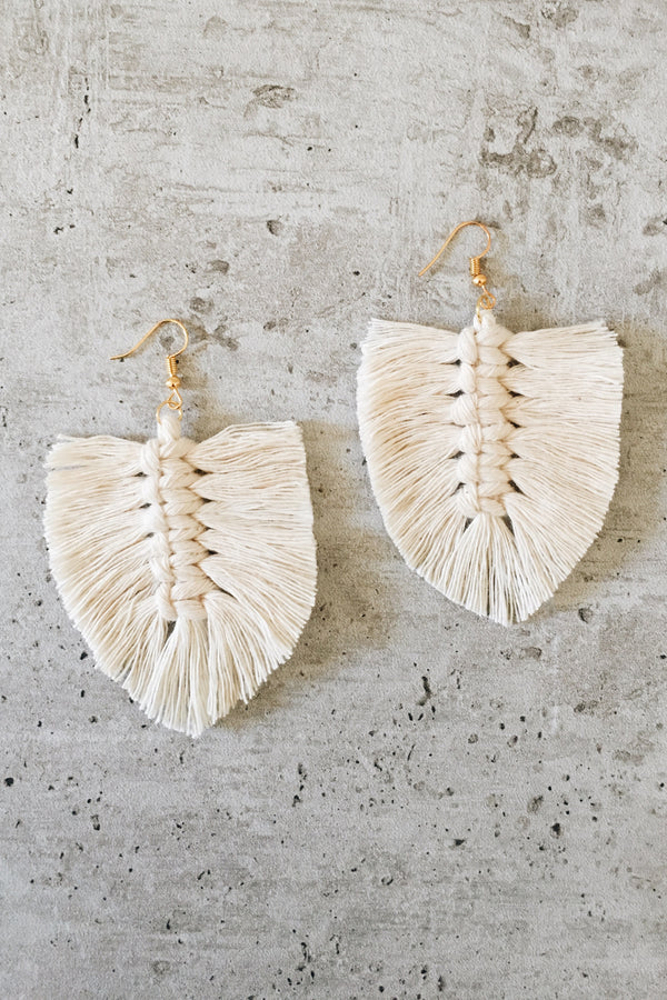 Macrame Earrings Ivory Feathers Salt Sirena