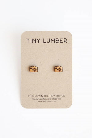 Wood Earrings - Tiny Cameras
