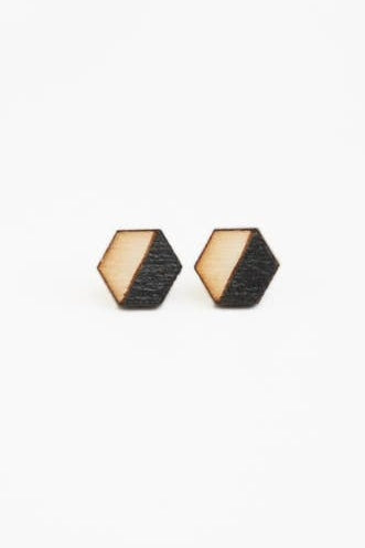 Wood Earrings - Tiny Hexagons