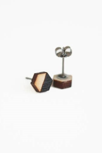 Wood Earrings - Tiny Hexagons