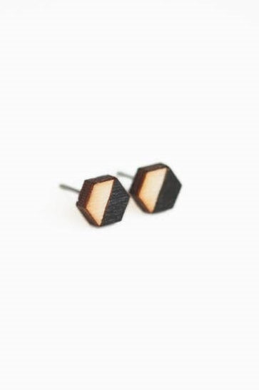 Wood Earrings - Tiny Hexagons