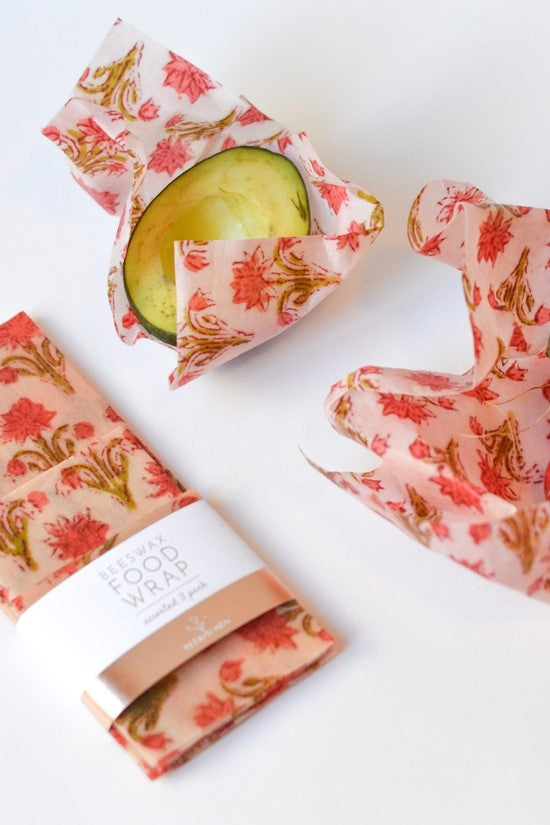 Beeswax Food Wrap - 3pk of Red Floral