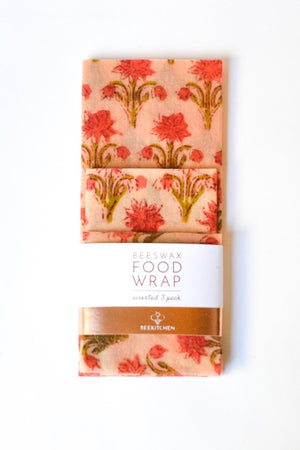 Beeswax Food Wrap - 3pk of Red Floral