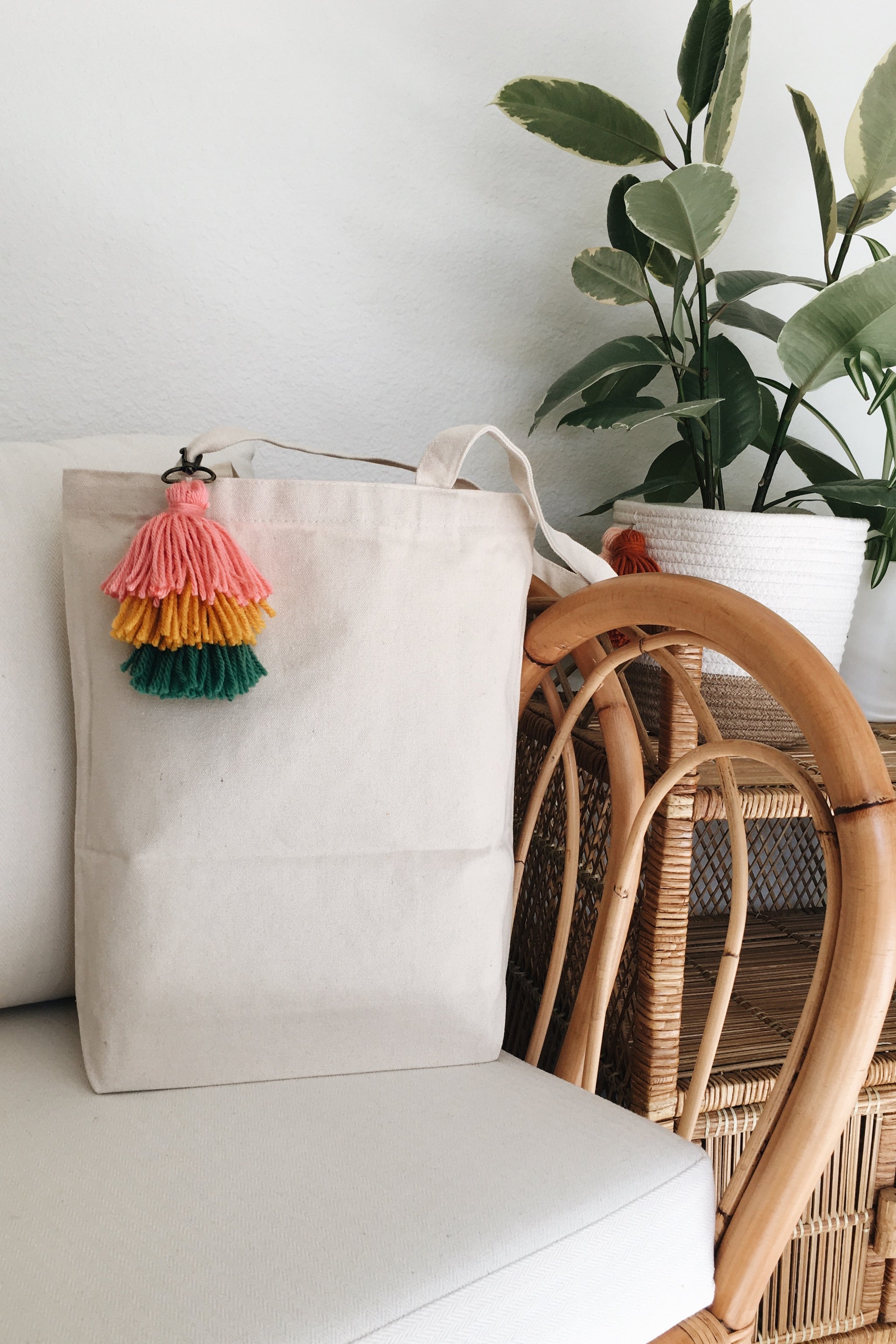 Cotton Canvas Tote with Tassel Keychain