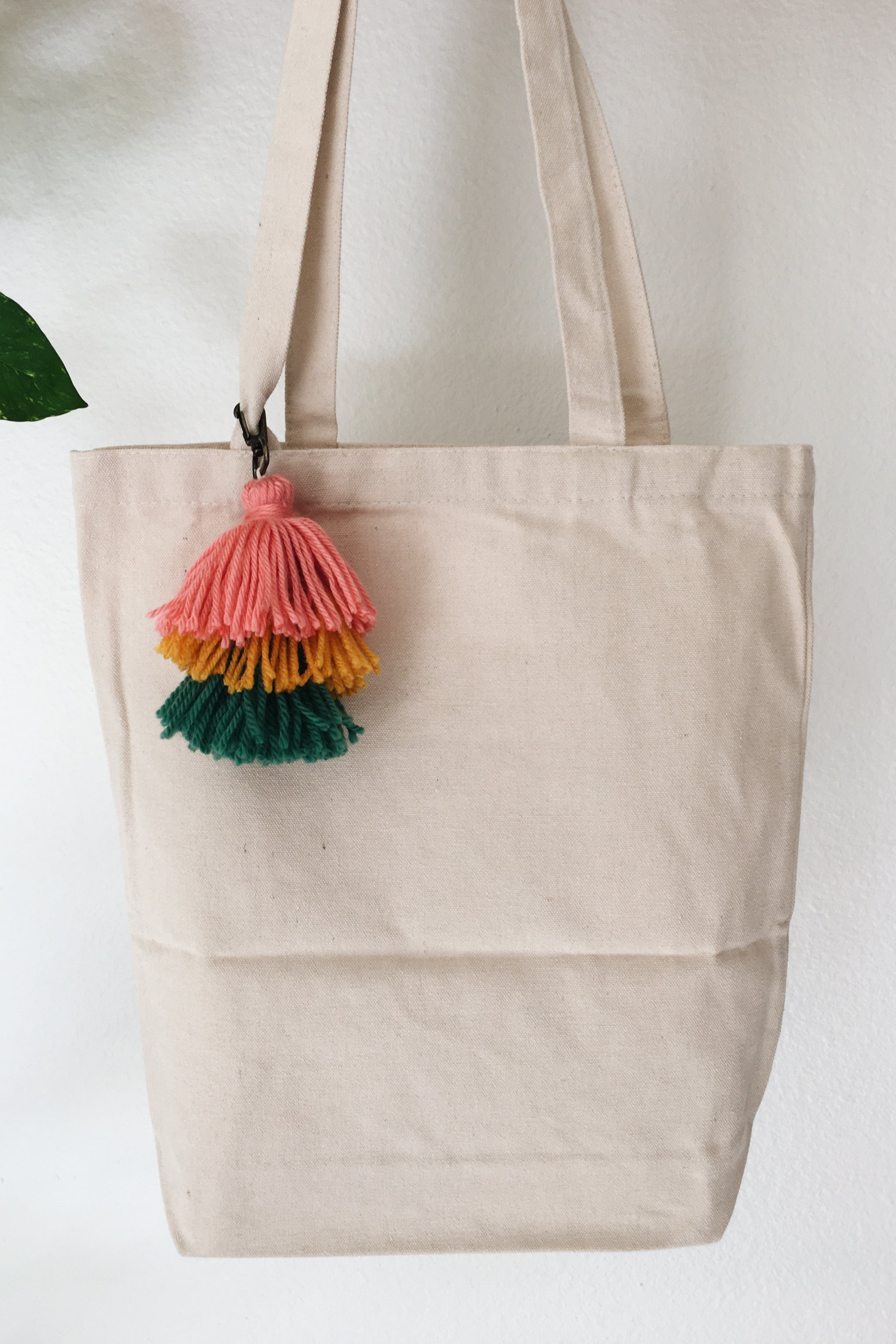 Cotton Canvas Tote with Tassel Keychain