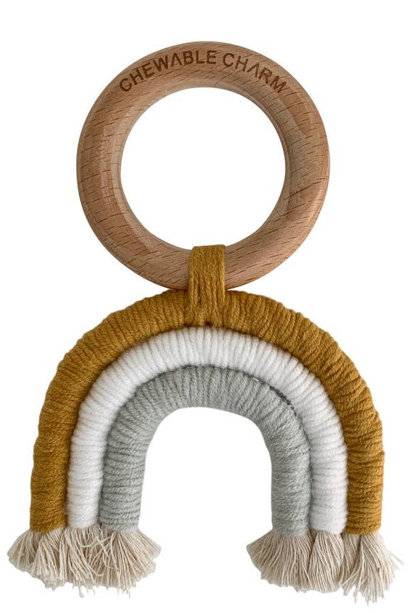 Rainbow Macrame Teether - Mustard + Gray