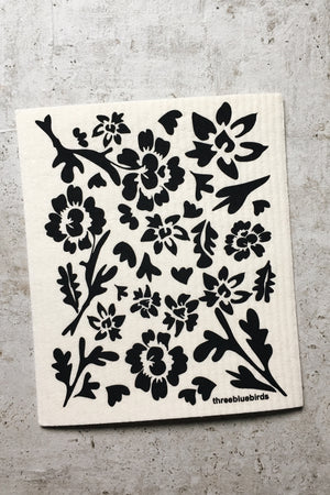Swedish Dishcloth - Black Floral