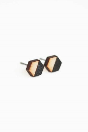 Wood Earrings - Tiny Hexagons