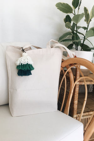 Cotton Canvas Tote with Tassel Keychain